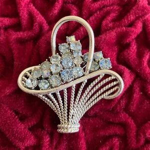 Silver Basket Brooch with Blue Gemstones